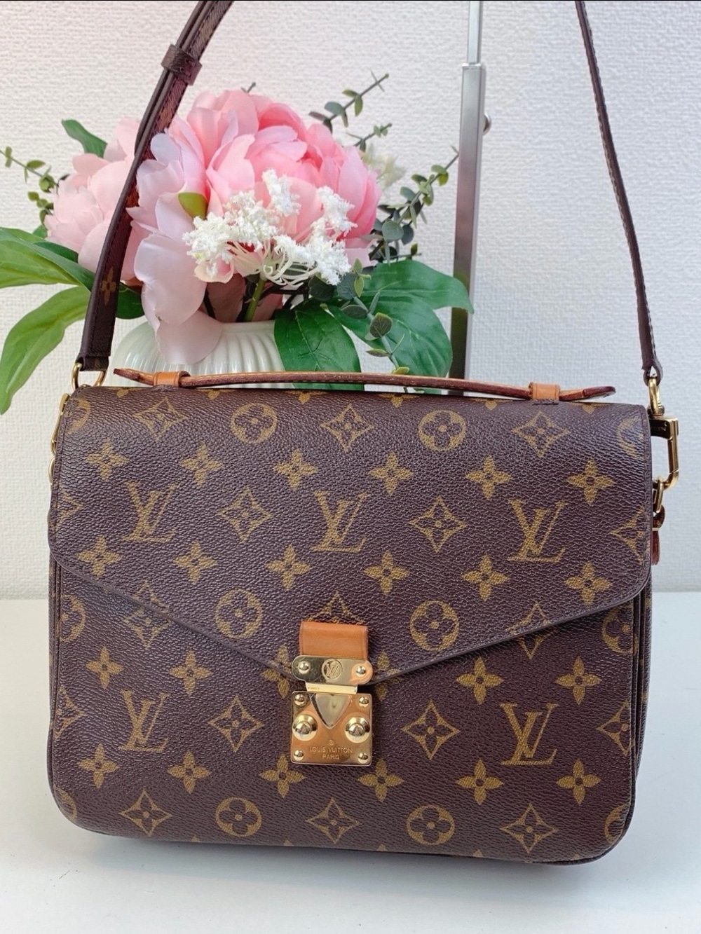 Louis Vuitton Monogram Canvas Shoulder Bag with Gold Hardware